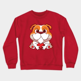 Kawaii Cute Bulldog Holding Heart Crewneck Sweatshirt